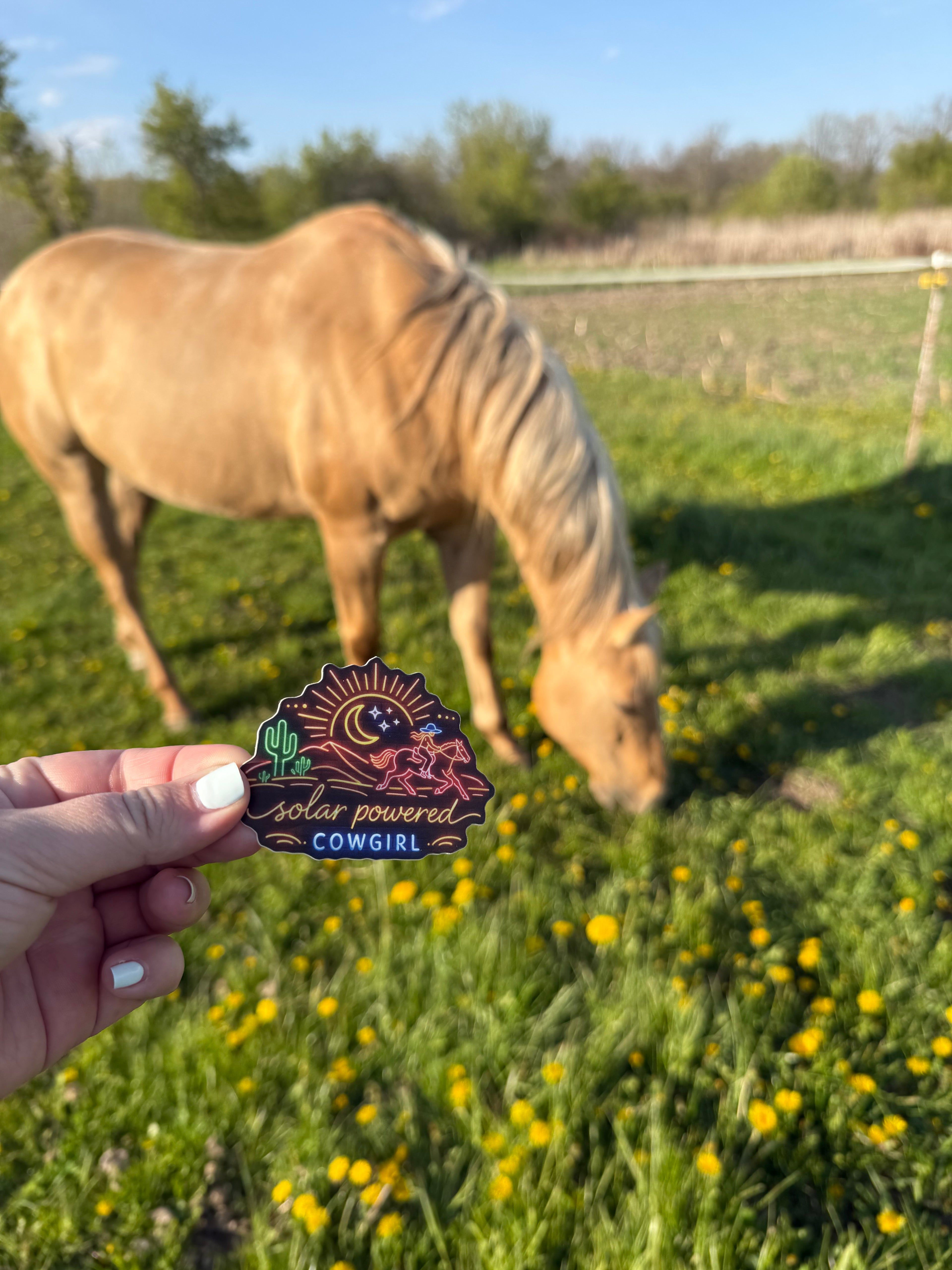 Solar Powered Cowgirl Sticker (Small)